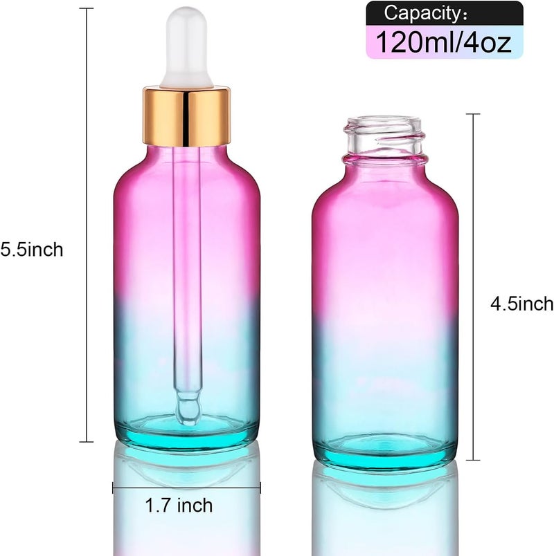 Hethyo 4 pack 4 oz Glass Dropper Bottle with Extra 2 Eye Dropper,30ml Rainbow Colored Thick Glass Tincture Bottles,Leakproof Travel Essential Oils Bottles (4 OZ) - Image 5